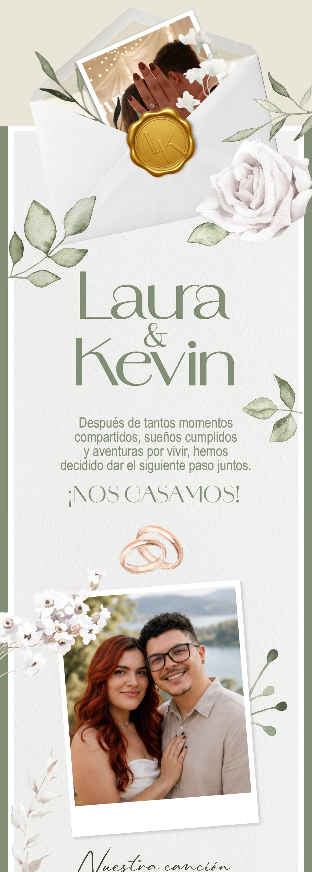 Laura & Kevin. Después de tantos momentos compartidos, sueños cumplidos y aventuras por vivir, hemos decidido dar el siguiente paso juntos. ¡Nos casamos!